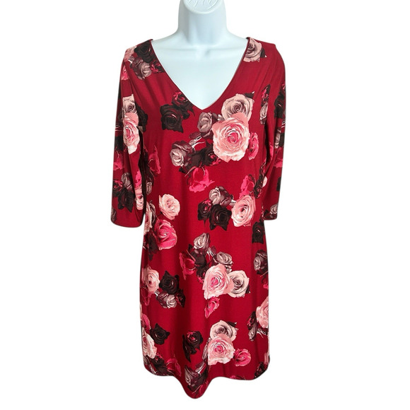 White House Black Market Red Rose Reversible Dress Sz XS Knee Length 3/4 Sleeve - Picture 8 of 8